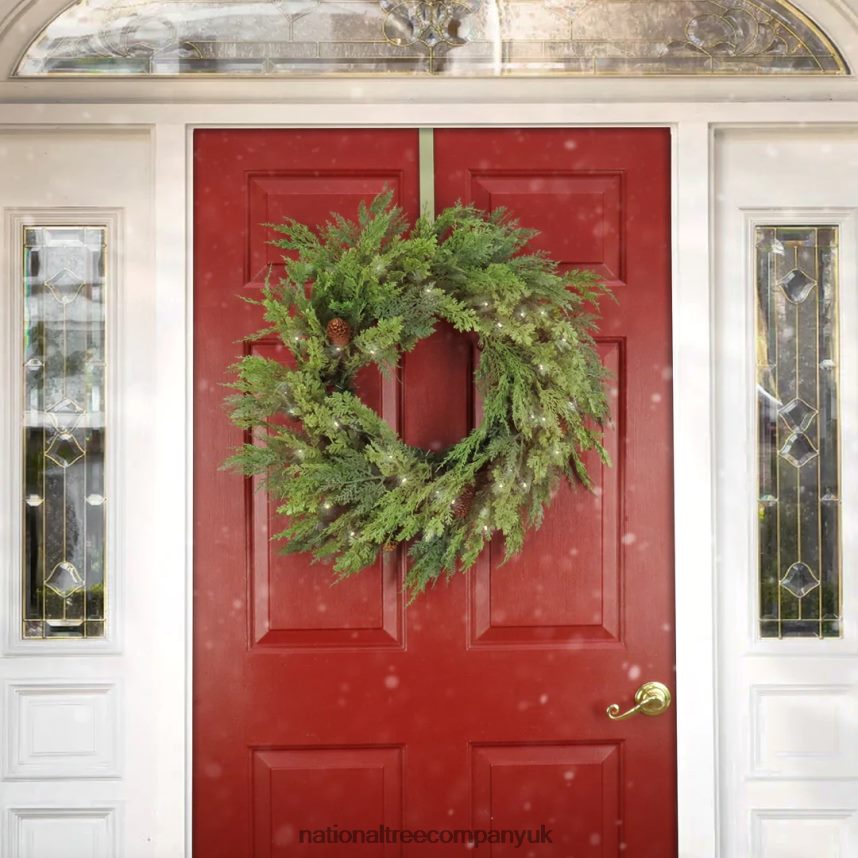 Greenery | National Tree Company 26\ HGTV Home Collection Pre-Lit Cozy Winter Cedar Wreath F2L4F232